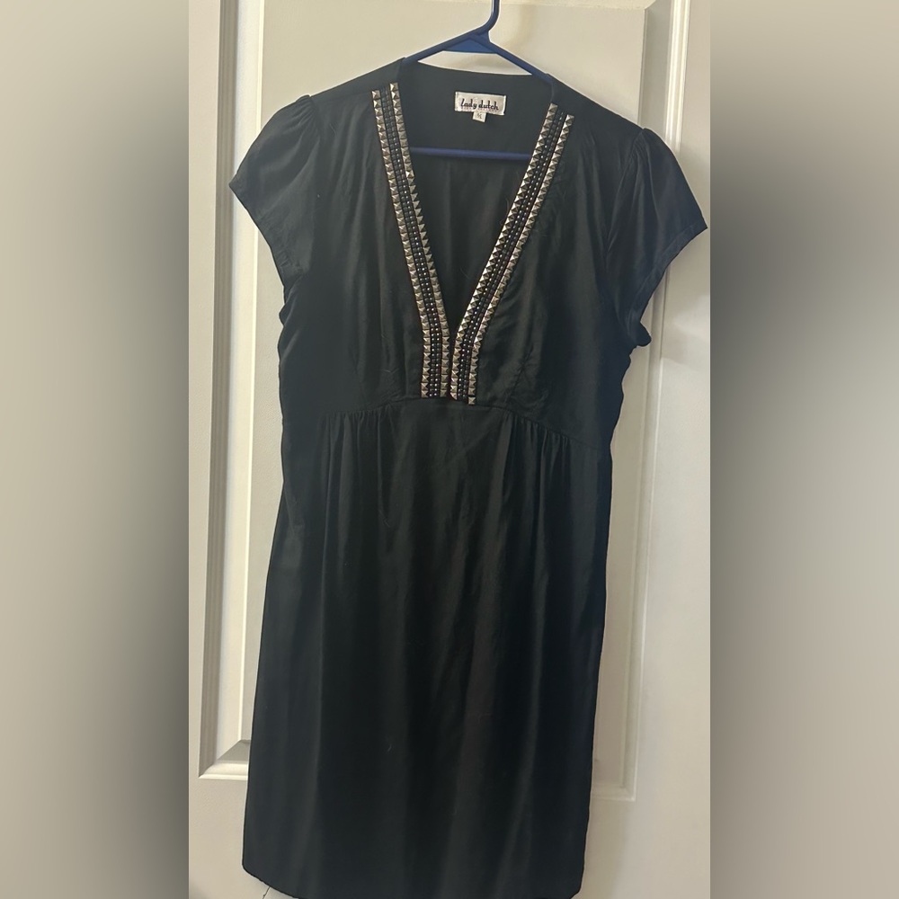 Black Dress with Embellished V-Neck